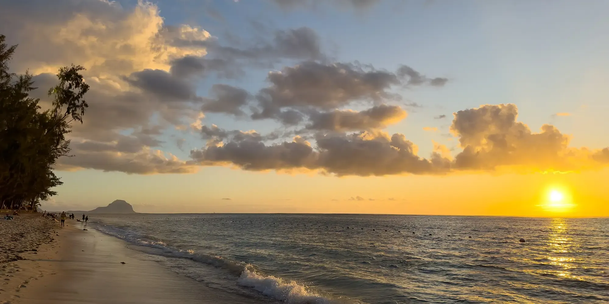 Sunset over the lagoon on the west coast of Mauritius
