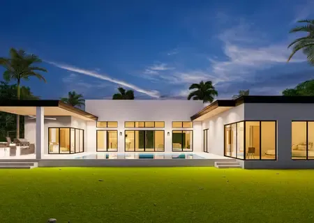 Single storey residences around a pool at Pointe aux Canonniers